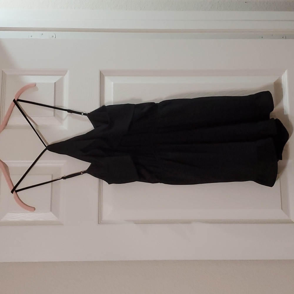 Black ruffle mid neck collar romper